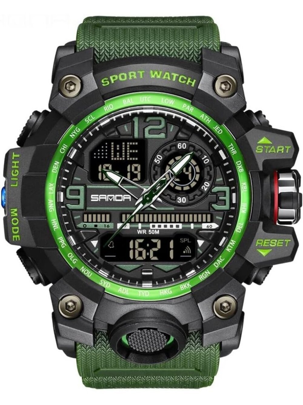 Men's Green Analog Quartz Sports Waterproof Military Tactical LED Digital Watch